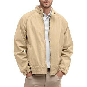 Men's Stylish Bomber Jacket Lightweight Khaki Coat Two-Way Zipper All Season